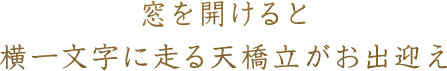 窓を開けると横一文字に走る天橋立がお出迎え